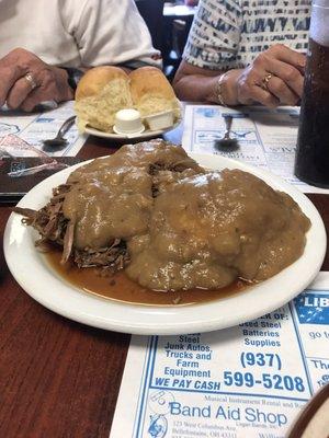 Gravy with roast beef and mashed potatoes under it! LOL