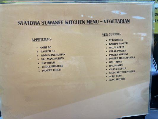 Vegetarian menu