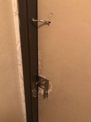 The patient bathroom locking mechanism, the actual square part does not work you have to latch the hook into the hole in the door