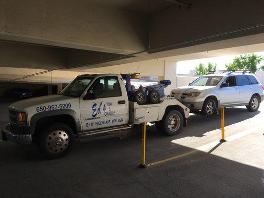 Low clearance garage tows, no problem!  Ed's Tow can tow cars out of garages as low as 6'3"