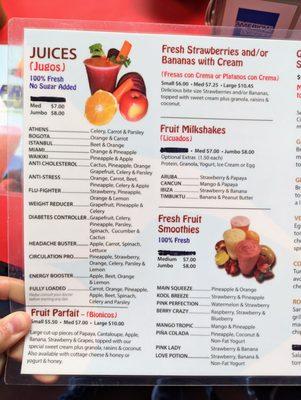 Juice menu