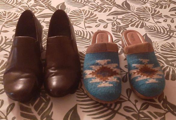 Repaired Dansko loafers and Born mules.