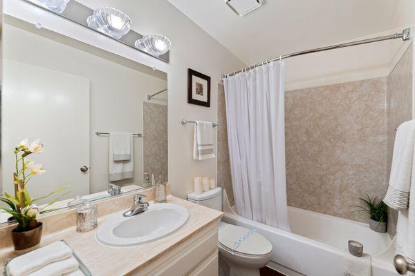 Upgraded bathroom in a one bedroom apartment at the Parkview in Lake Balboa