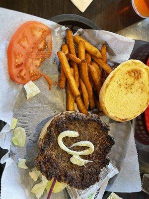 Grouper Finger Waffle Chips and cheeseburger