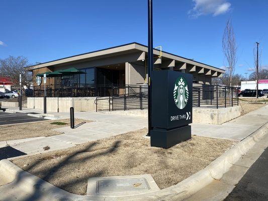 Outside view, with patio seating