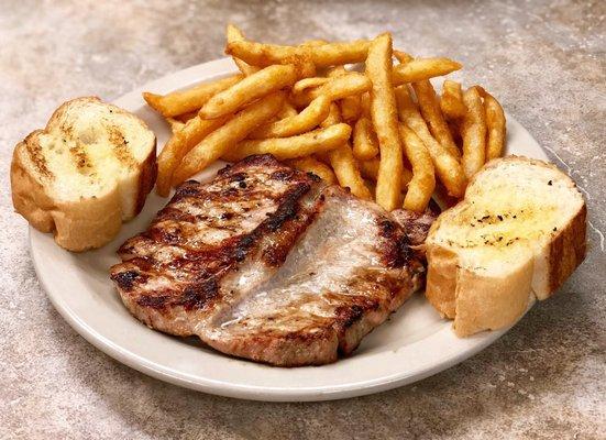 8oz pork chop butterflied served with fries