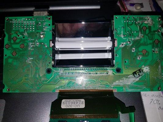 Back of the Game Gear's main board after it was picked up/returned (no work done or paid for except bench fee) BEFORE personally cleaning