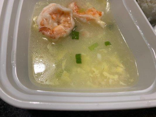 Obviously egg drop soup with a couple shrimp.