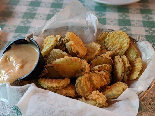 Fried pickles and dipping sauce.