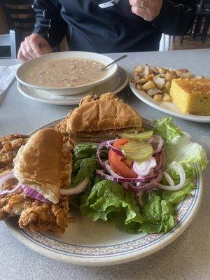 EXCELLENT BPT, HAM AND BEANS, FRIED POTATOES, CORN BREAD