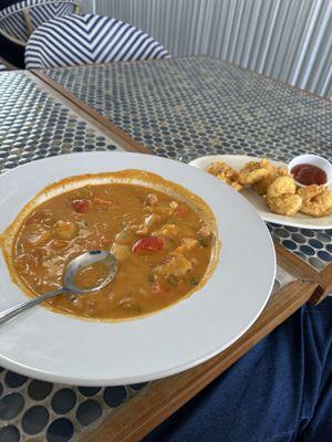 Wow...delicious fried shrimp and red curry soup.   Amazing is the only description that makes sense!