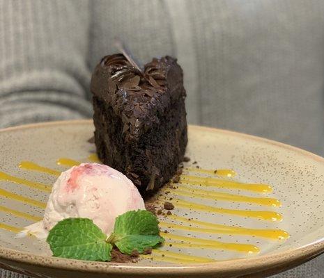 Chocolate cake and lucuma gelato