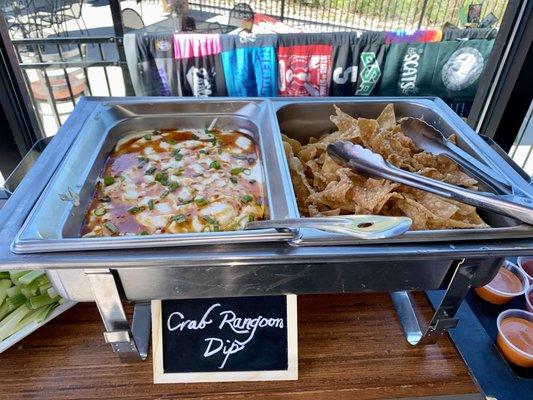 The Crab Rangoon dip with homemade wonton chips are a new addition to the menu.  This received RAVE reviews from everyone at the party!