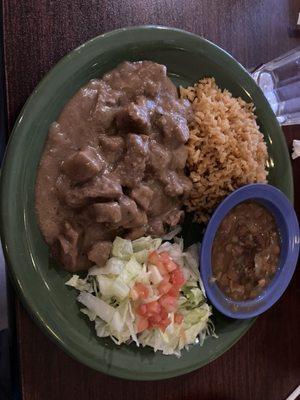 Carne Guisada with Charro Beans and Rice