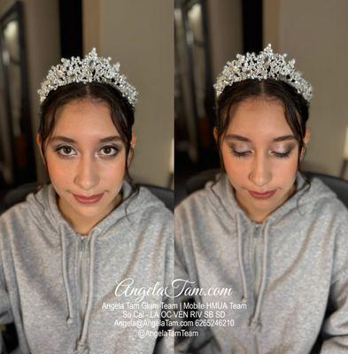 Quinceanera girl shimmer glitter makeup look