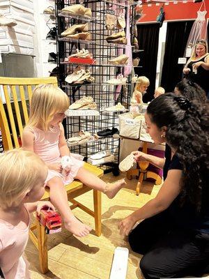 3-year old ballet shoe fitting