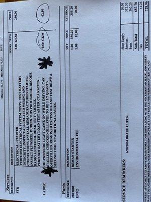 Invoice stating over-filled oil