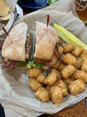 Blackened Salmon BLT and tots