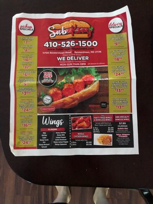 Menu flyer