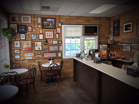 View of the sitting area and counter area.