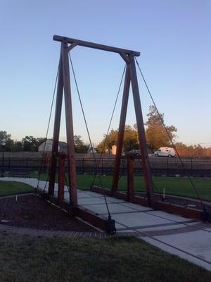 Sculpural representation of the railroad turntable that was once located here.