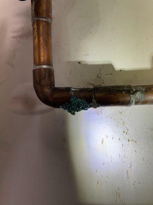 Corroded copper pipe