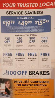 Lots of good deals, along with the $19.99 standard oil change.