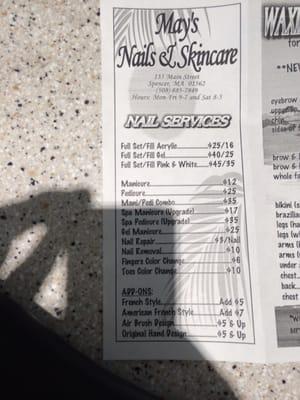 Nail Service Menu.