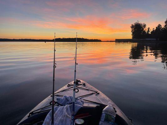 Enjoying sunset at the end of a day fishing