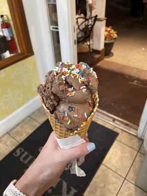 Chocolate brownie waffle cone