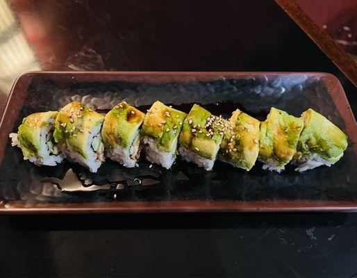 Anaconda roll (eel, avocado, & cucumber w/ eel sauce).