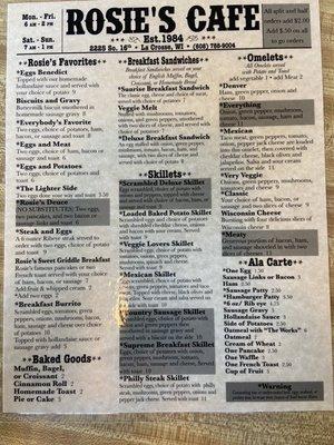 Recent breakfast menu as of 5/25/21!