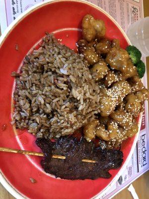 Sesame chicken lunch combo $1.00 extra for beef teriyaki.