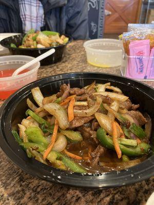 Mongolian beef and chicken cashews