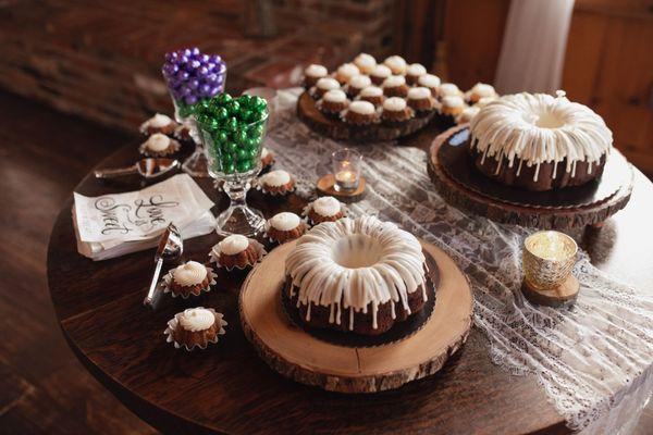 Chocolate chip Bundt cakes, pumpkin bundtinis, white chocolate raspberry bundtinis and carrot bundtinis.