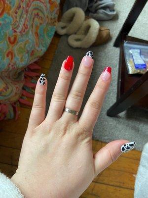 Cow print and red Acrylic Nail Tip Set