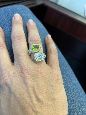 Custom designed mother's ring..in love  #peridot #aquarine