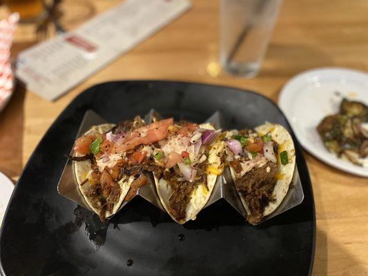 Shredded beef taco.