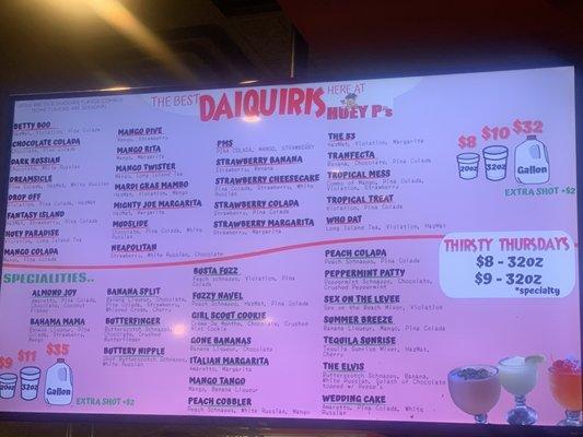 Daiquiri menu