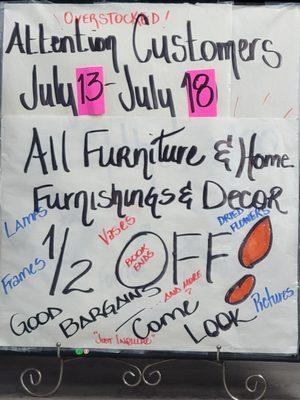 Come scoop up furniture while its 50% off.