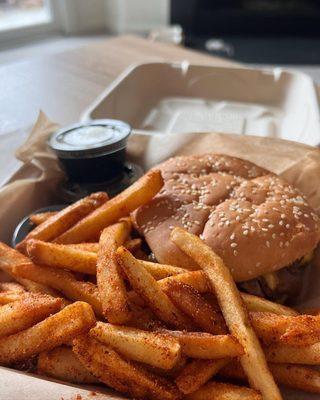 Burger & Cajun fries