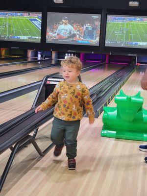 My 2 year old grandson bowling