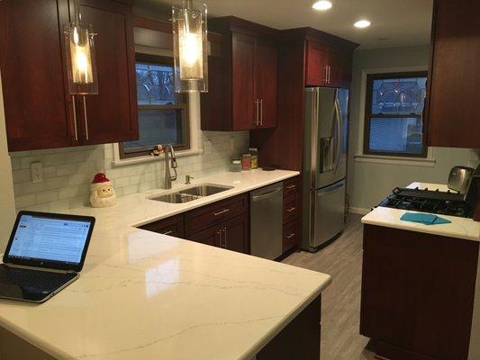 gorgeous dark hickory shaker cabinets and brazilian white granite countertops