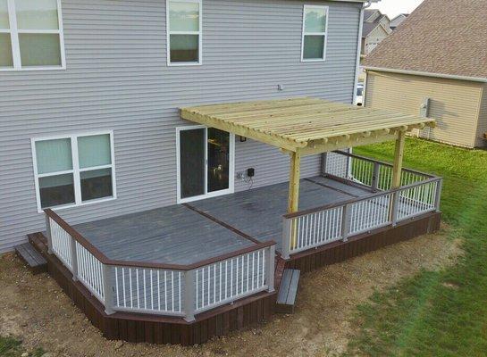 Trex deck and railing with a wood Pergola