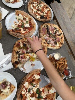 Top to bottom: Rita, Penelope, Tara (added prosciutto), Penny, and another Rita (with truffle fries)