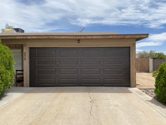 Newly installed 16x7 Non-Insulated Chocolate color door. We install into any and all size car port conversions.