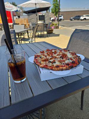 Pepperoni and sausage pizza.