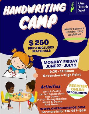 Handwriting Camp- Piedmont Triad- 2022- Kids Therapy