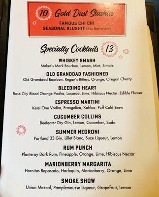 Cocktail menu Fall 2024