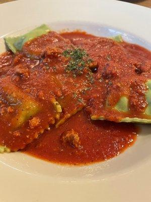 Jumbo Spinach Ravioli with Red Sauce